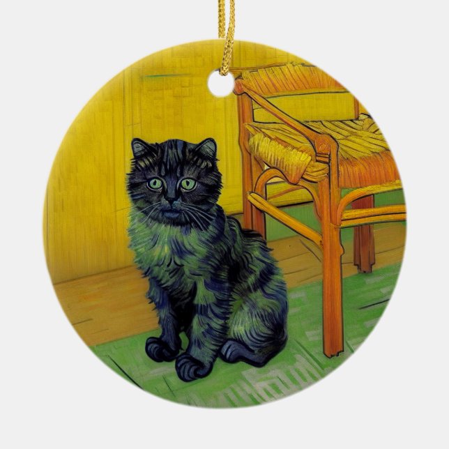 Van Gogh Black Cat Ceramic Tree Decoration (Front)