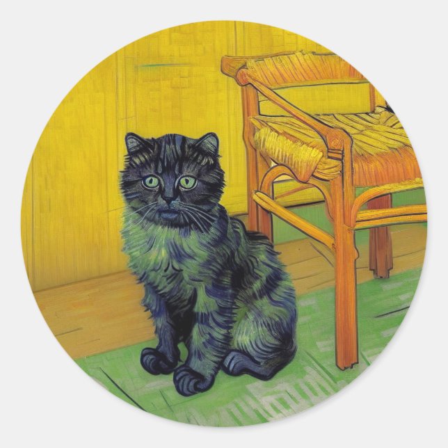 Van Gogh Black Cat Classic Round Sticker (Front)