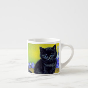 Van Gogh Black Cat Purple Flowers Espresso Cup
