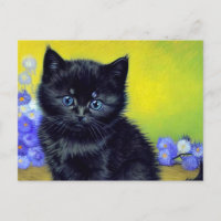 Van Gogh Black Cat Purple Flowers