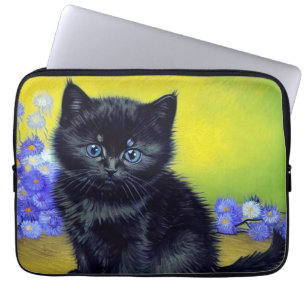 Van Gogh Black Cat Purple Flowers Laptop Sleeve