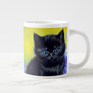 Van Gogh Black Cat Purple Flowers Large Coffee Mug