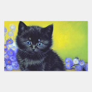Van Gogh Black Cat Purple Flowers Rectangular Sticker