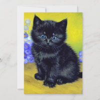 Van Gogh Black Cat Purple Flowers