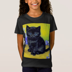 Van Gogh Black Cat Purple Flowers T-Shirt