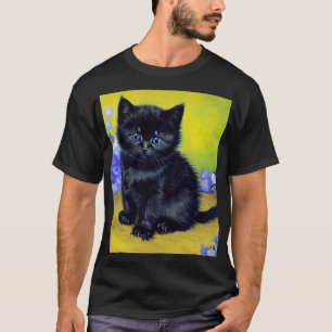 Van Gogh Black Cat Purple Flowers T-Shirt
