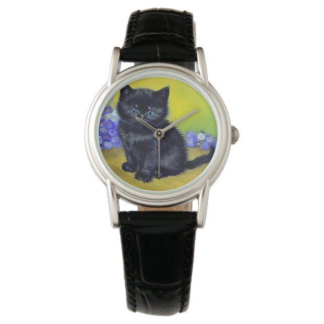Van Gogh Black Cat Purple Flowers Watch (Front)