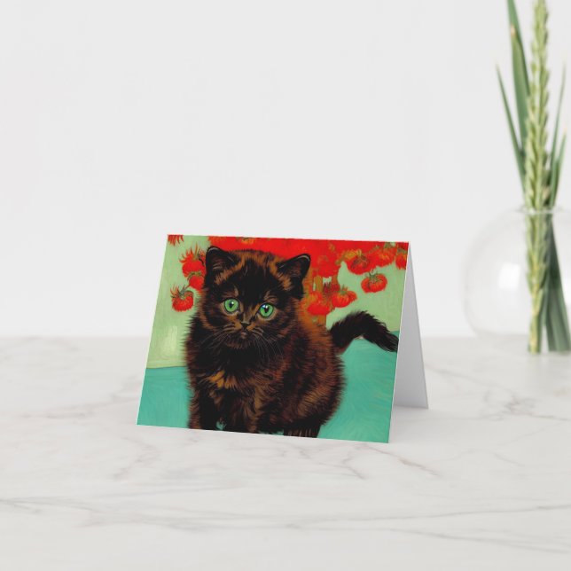 Van Gogh Black Cat Red Flowers Invitation (Front)