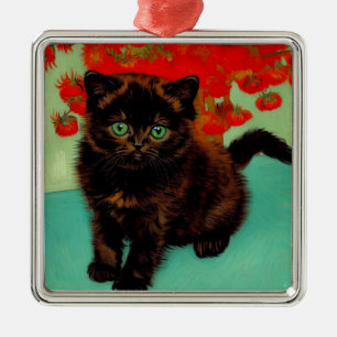Van Gogh Black Cat Red Flowers Metal Tree Decoration