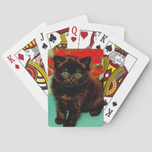 Van Gogh Black Cat Red Flowers Playing Cards