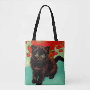 Van Gogh Black Cat Red Flowers Tote Bag
