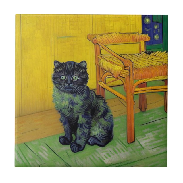 Van Gogh Black Cat Tile (Front)