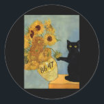 Van Gogh Black Cat With Sunflowers 8647 Subtle Res Classic Round Sticker<br><div class="desc">Van Gogh Black Cat With Sunflowers 8647 Subtle Resist Trump 1</div>
