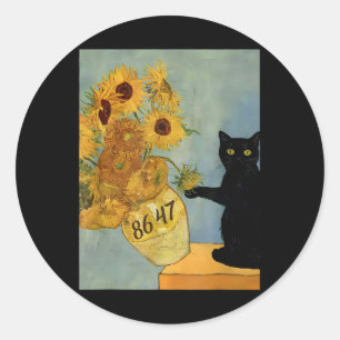 Van Gogh Black Cat With Sunflowers 8647 Subtle Res Classic Round Sticker