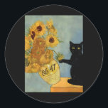 Van Gogh Black Cat With Sunflowers 8647 Subtle Res Classic Round Sticker<br><div class="desc">Van Gogh Black Cat With Sunflowers 8647 Subtle Resist Trump</div>