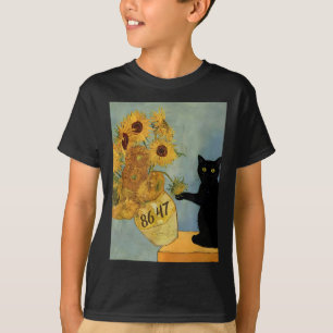 Van Gogh Black Cat With Sunflowers 8647 Subtle Res T-Shirt