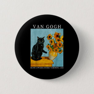 Van Gogh Black Cat With Sunflowers Funny Cat Meme  6 Cm Round Badge