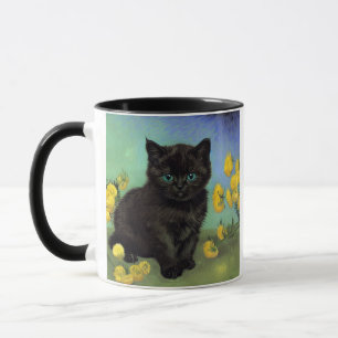 Van Gogh Black Cat Yellow Flowers Mug