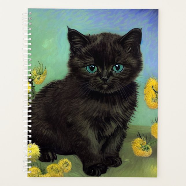 Van Gogh Black Cat Yellow Flowers Planner (Front)