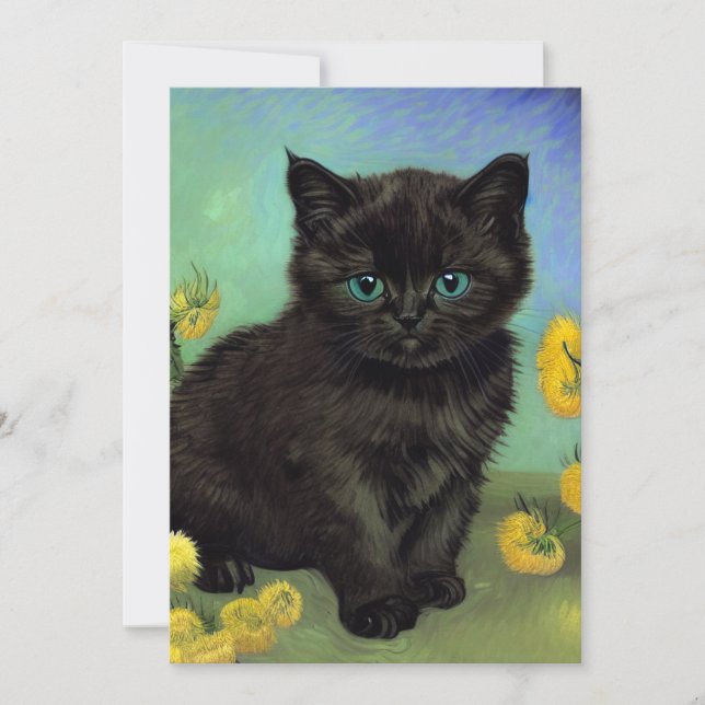 Van Gogh Black Cat Yellow Flowers Save The Date (Front)