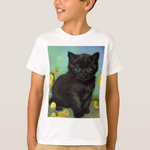 Van Gogh Black Cat Yellow Flowers T-Shirt