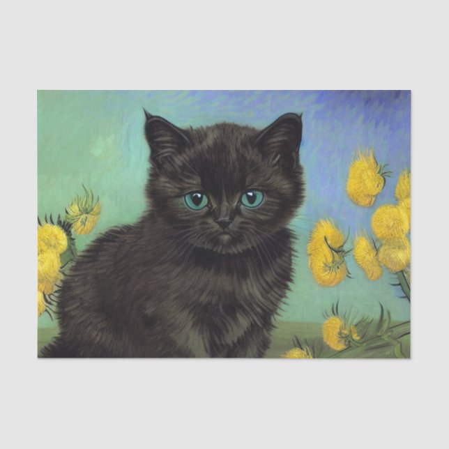 Van Gogh Black Cat Yellow Flowers Tissue Paper (Front)