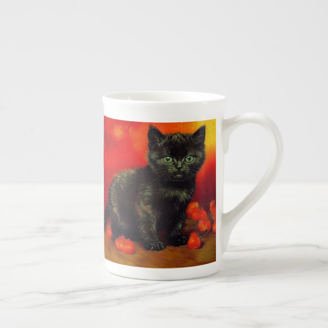Van Gogh Black Kitten Bone China Mug (Right)