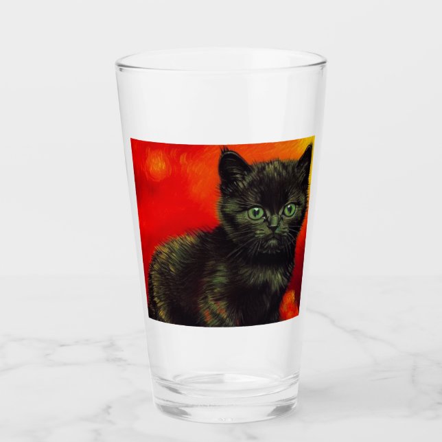 Van Gogh Black Kitten Glass (Front)
