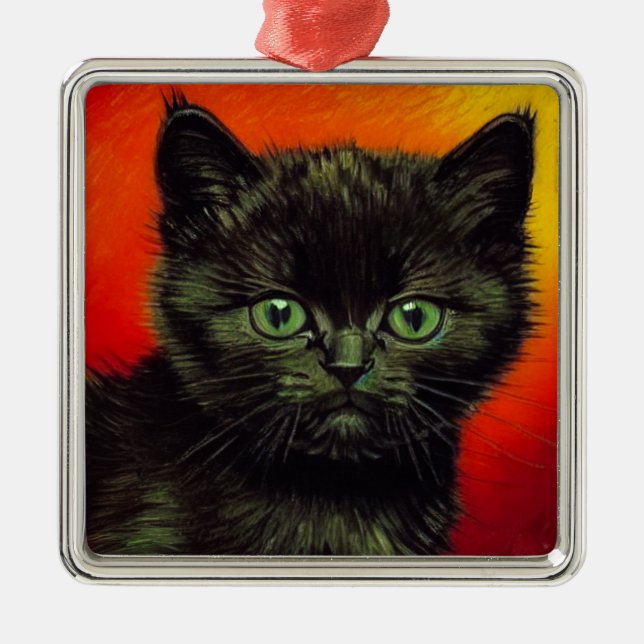 Van Gogh Black Kitten Metal Tree Decoration (Front)