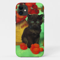 Van Gogh Black Kitten Red Flowers