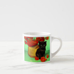 Van Gogh Black Kitten Red Flowers Espresso Cup