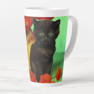 Van Gogh Black Kitten Red Flowers Latte Mug