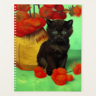 Van Gogh Black Kitten Red Flowers Planner
