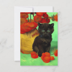 Van Gogh Black Kitten Red Flowers RSVP Card