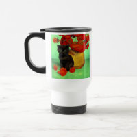 Van Gogh Black Kitten Red Flowers