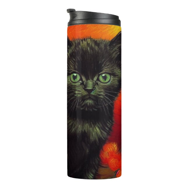 Van Gogh Black Kitten Thermal Tumbler (Rotated Right)