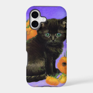 Van Gogh Black Kitten with Sunflowers