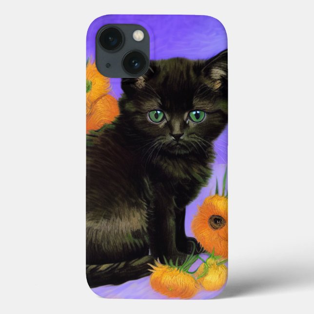 Van Gogh Black Kitten with Sunflowers Case-Mate iPhone Case (Back)