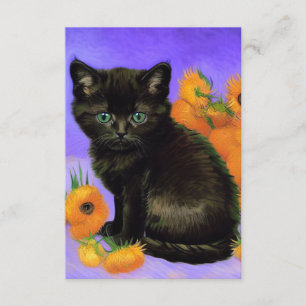 Van Gogh Black Kitten with Sunflowers Enclosure Card