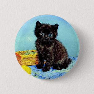 Van Gogh Black Kitten with Yarn 6 Cm Round Badge