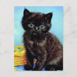 Van Gogh Black Kitten with Yarn Holiday Postcard