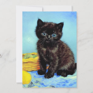 Van Gogh Black Kitten with Yarn Invitation