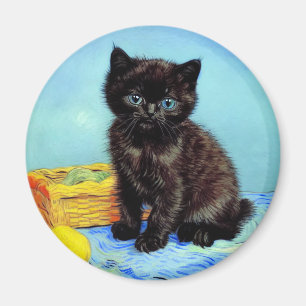 Van Gogh Black Kitten with Yarn Magnet