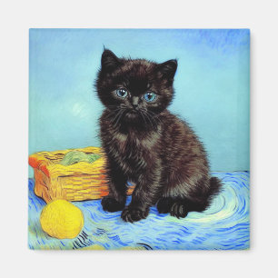 Van Gogh Black Kitten with Yarn Magnet