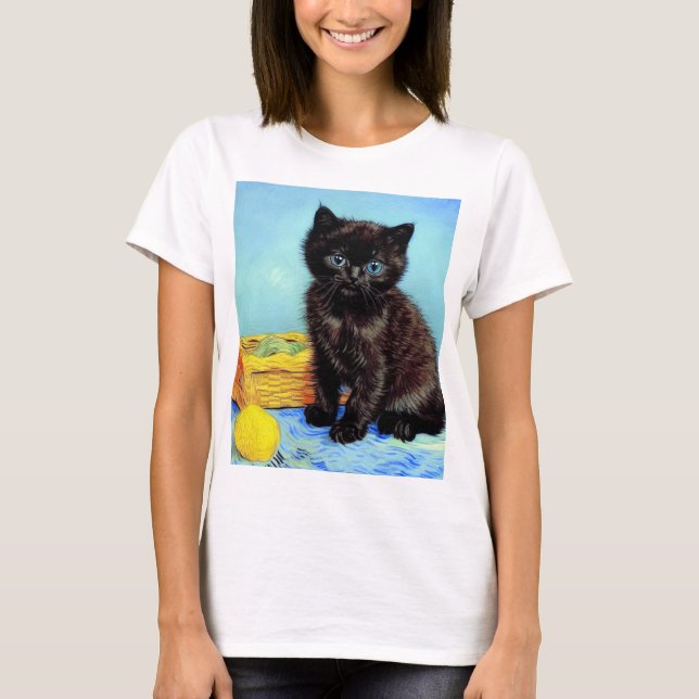 Van Gogh Black Kitten with Yarn T-Shirt (Front)
