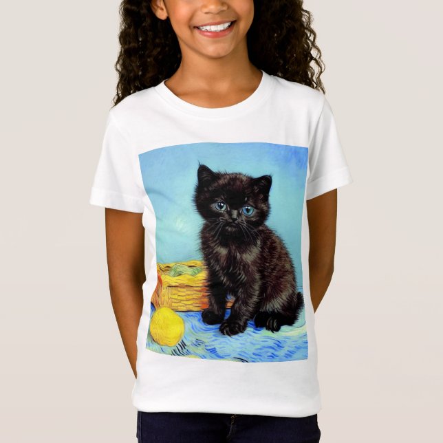 Van Gogh Black Kitten with Yarn T-Shirt (Front)