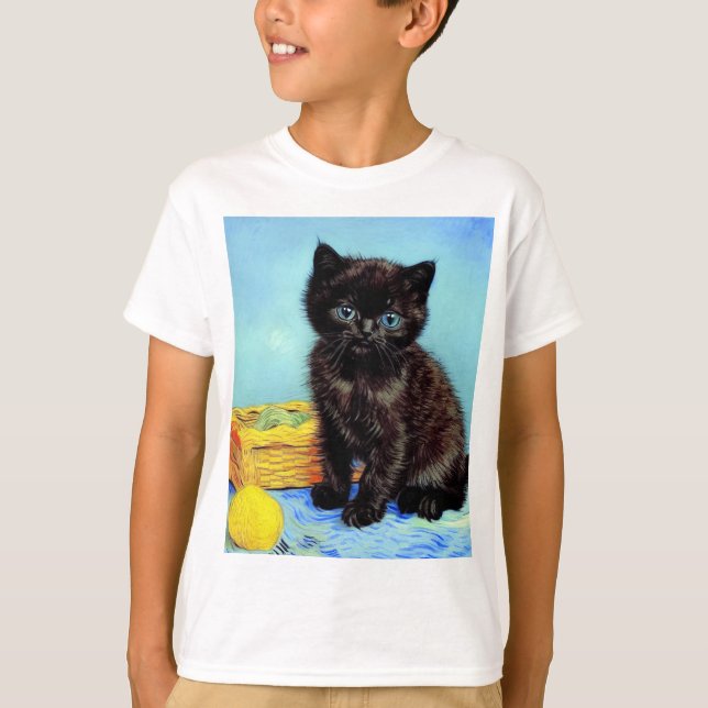 Van Gogh Black Kitten with Yarn T-Shirt (Front)