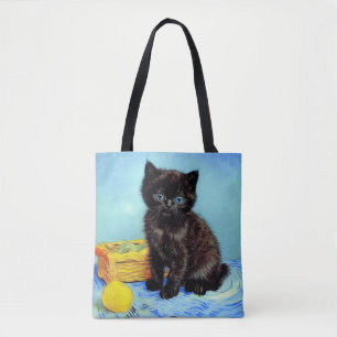 Van Gogh Black Kitten with Yarn Tote Bag