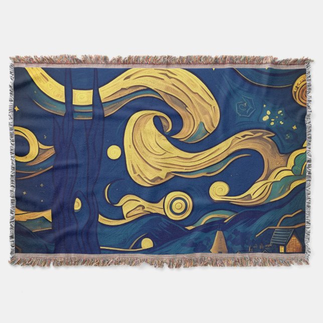 Van Gogh Blankets, AI-Generated Starry Night  Throw Blanket (Front)