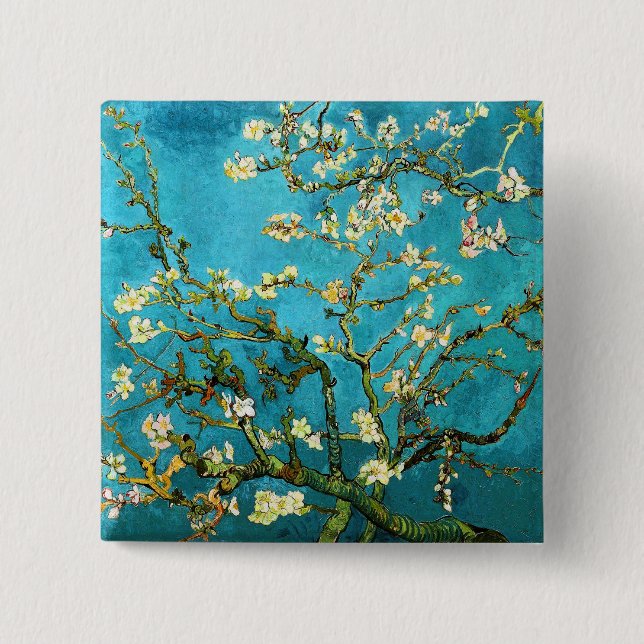 Van Gogh Blossoming Almond Tree Fine Art 15 Cm Square Badge (Front)